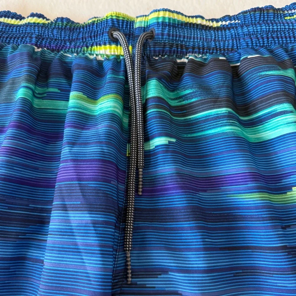 Nike Swim Trunks Mens Large Blue Teal Abstract Stripe Board Shorts Beach Tropics